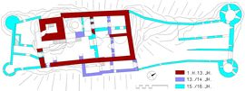 Hinterhaus I. Bauphasenplan (2009) - © Grundlage und Baualter: Gerhard Reichhalter; Digitalisierung: Patrick Schicht