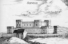 Seefeld. Die mehrtürmige, kastellartige Burg als Vorgänger des Barockschlosses (1672) - © Georg Matthäus Vischer